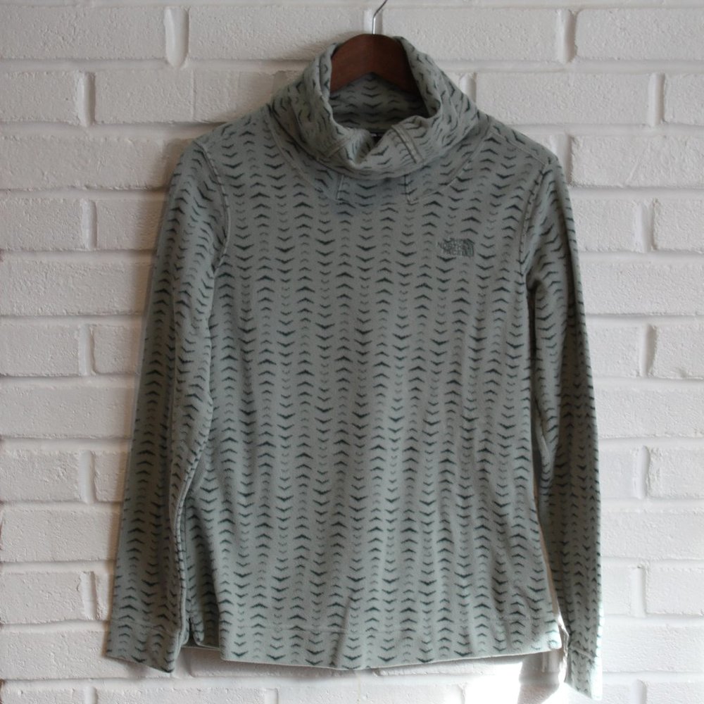 The North Face fleece light green size medium cowl neck pullover women's